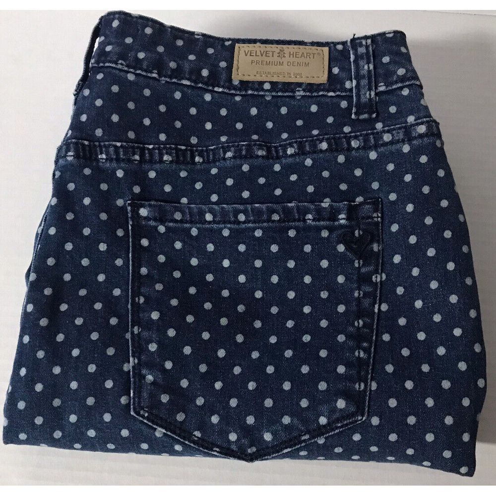 Velvet Heart Denim Jeans Sz 30 Raw Hem‎ Blue W/ Polka Dots